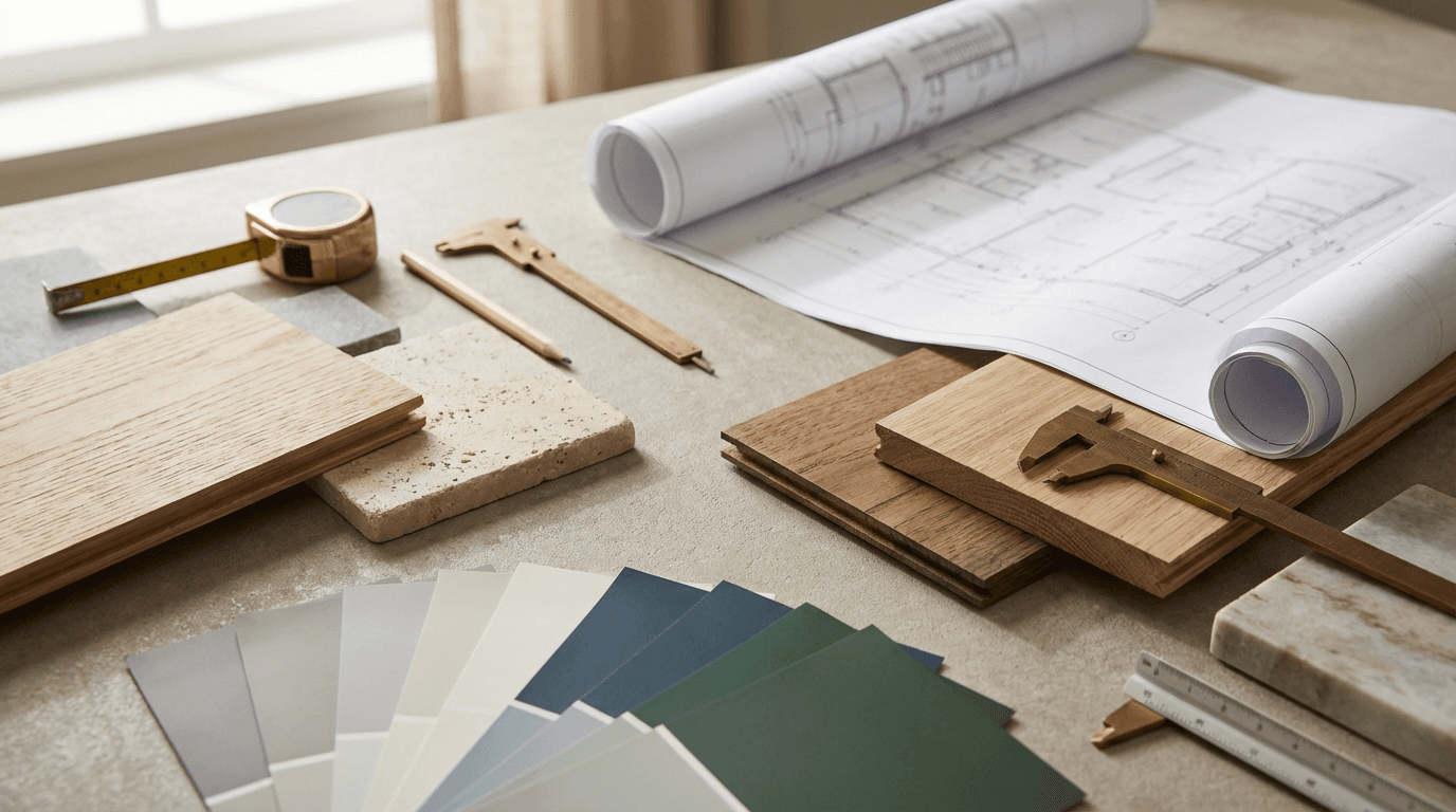 Variety of construction materials and finishes arranged on display