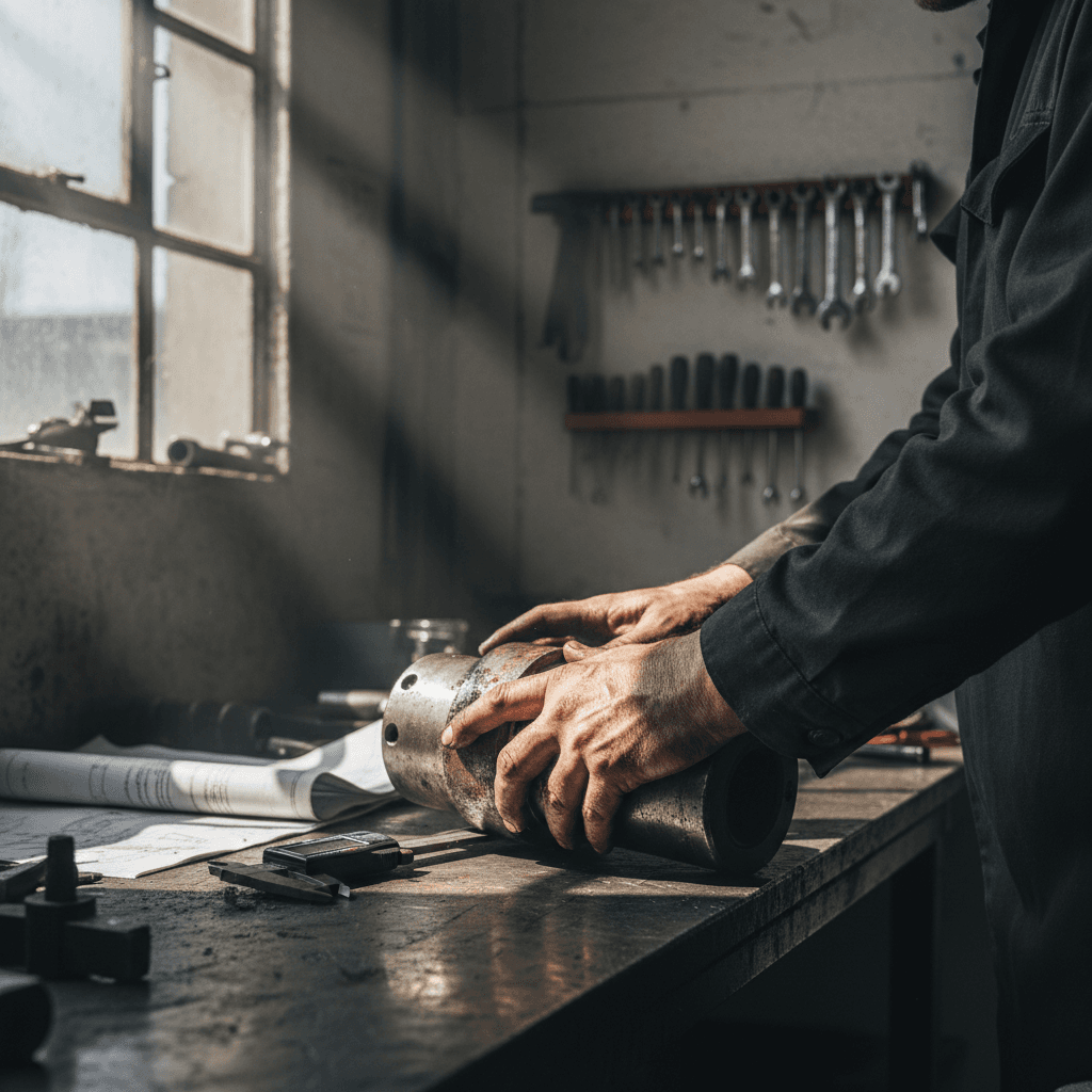 Warehouse professional inspecting commercial fixtures