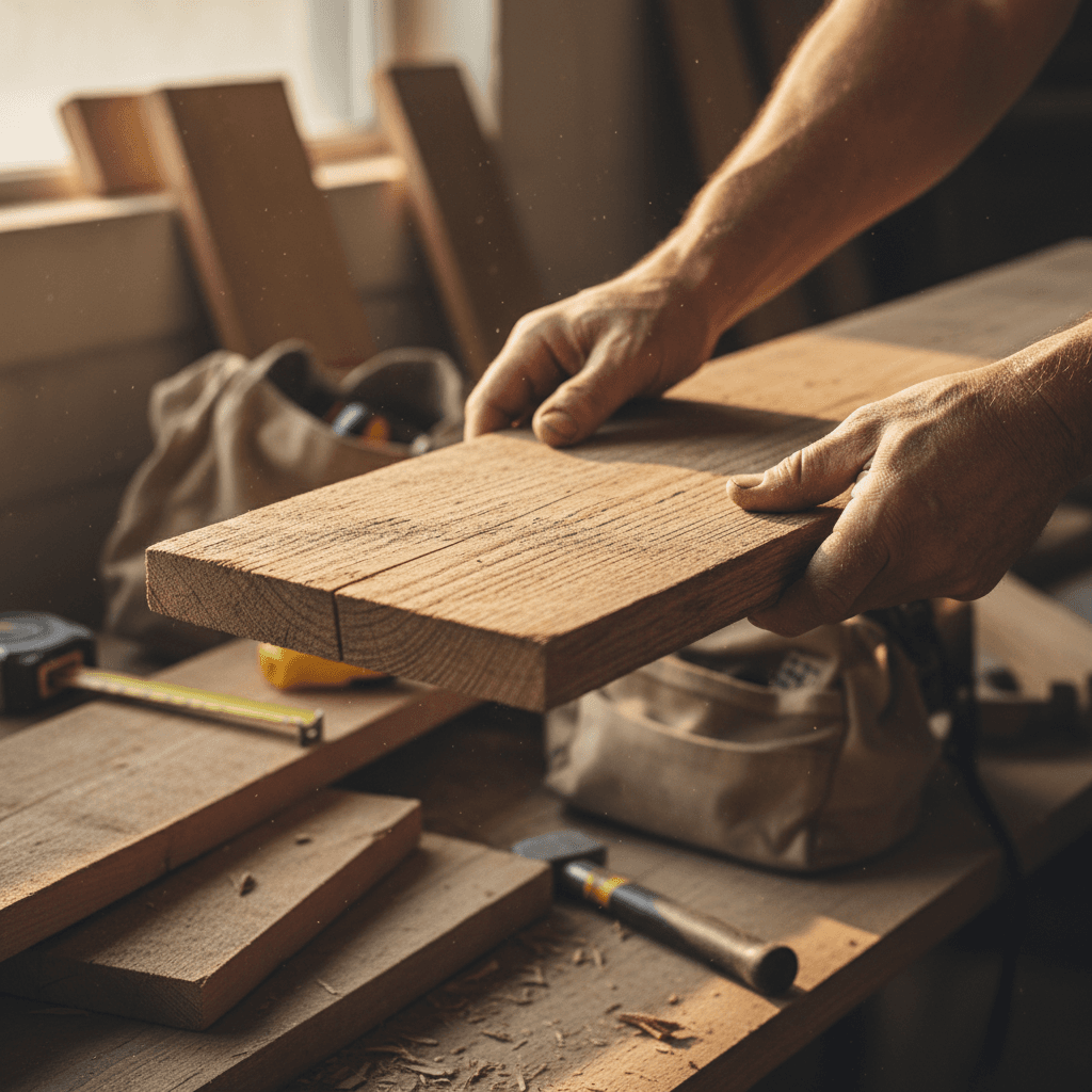 Contractor hand examining construction material samples and finishes